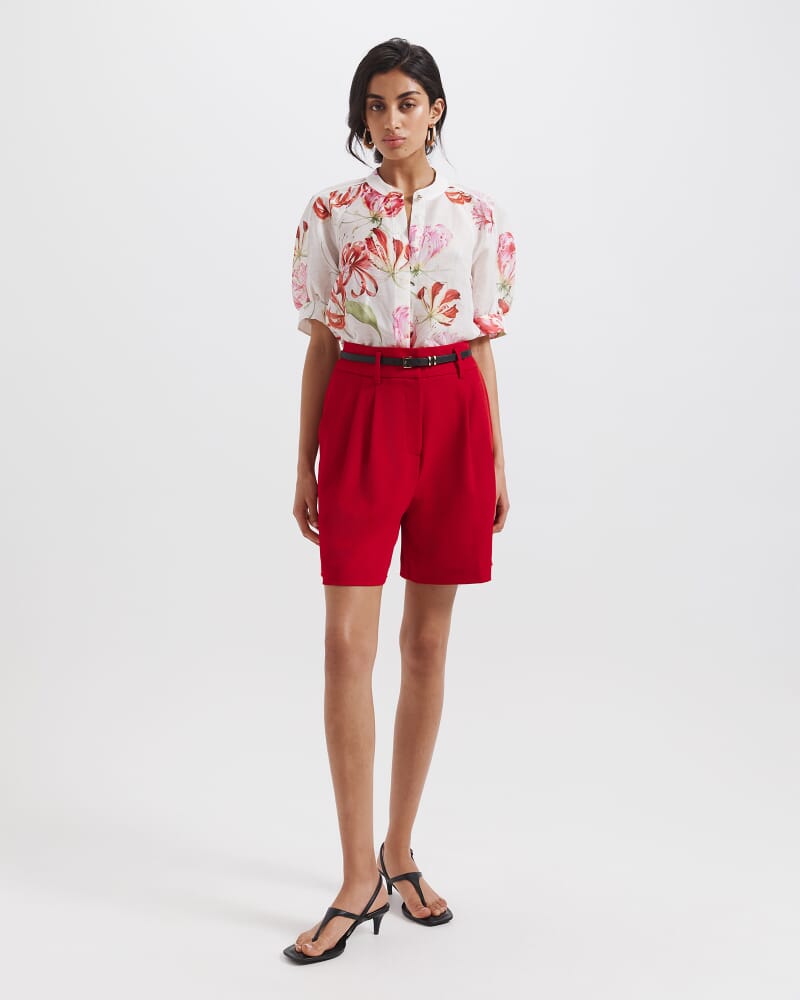 Mariposa Silk Linen Short Sleeve Blouse in MULTI