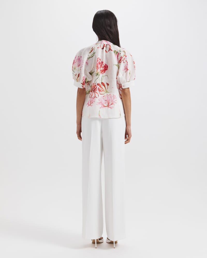 Mariposa Silk Linen Short Sleeve Blouse in MULTI
