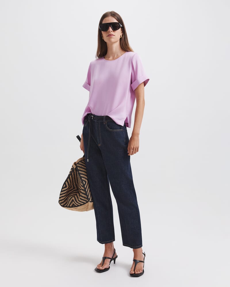 Sadie Silk Short Sleeve Tee in HEATHER