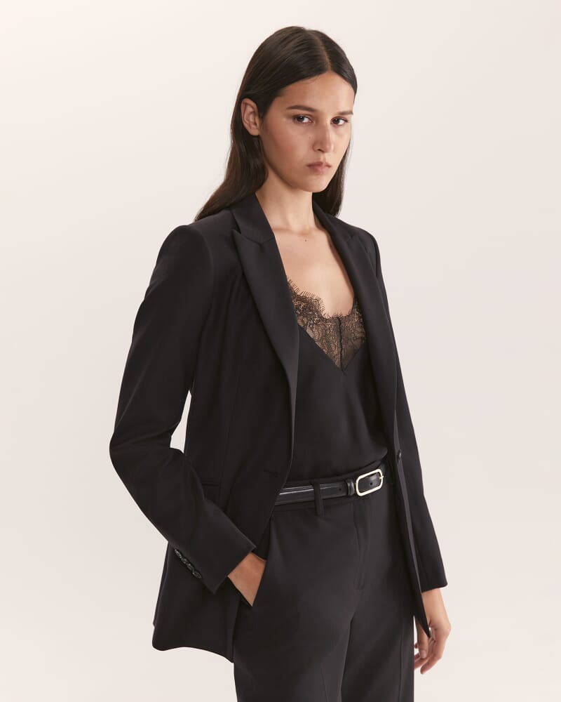 Celeste Wool Straight Suit Pant in BLACK