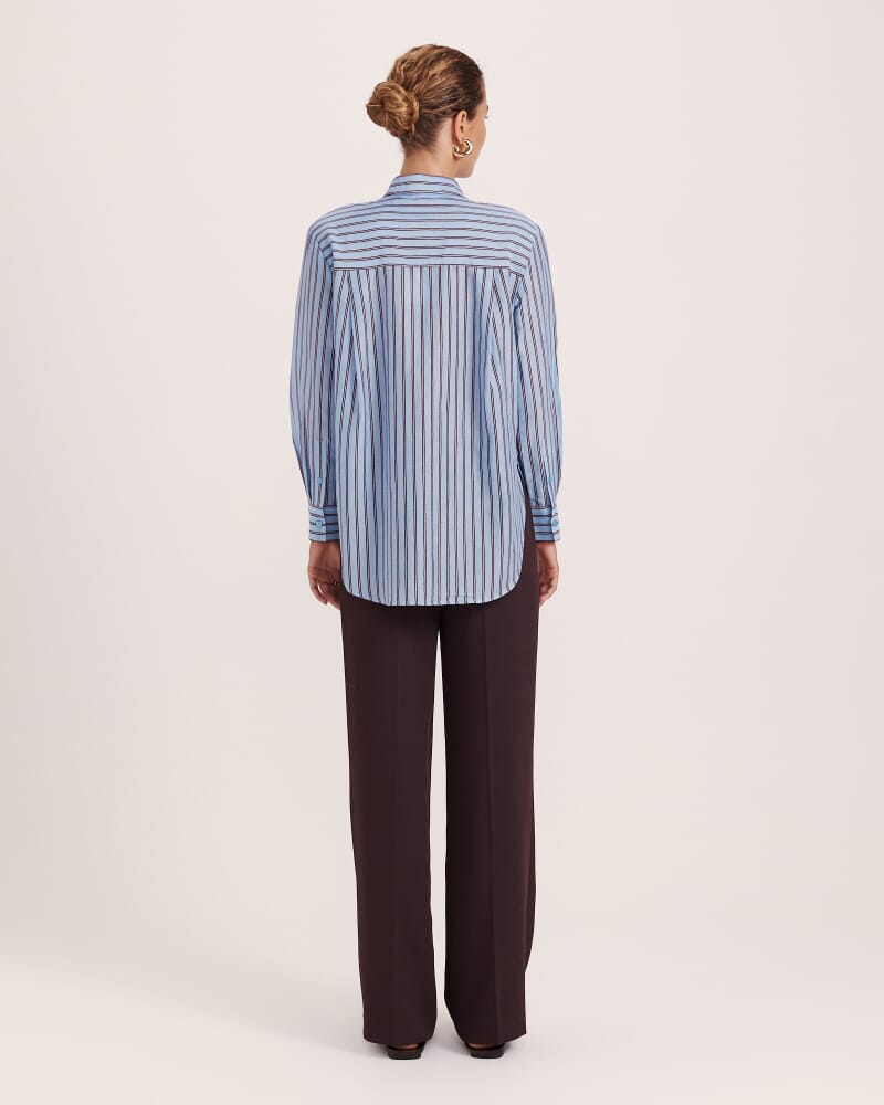 Cora Silk Cotton Boyfriend Shirt in BLUE MULTI