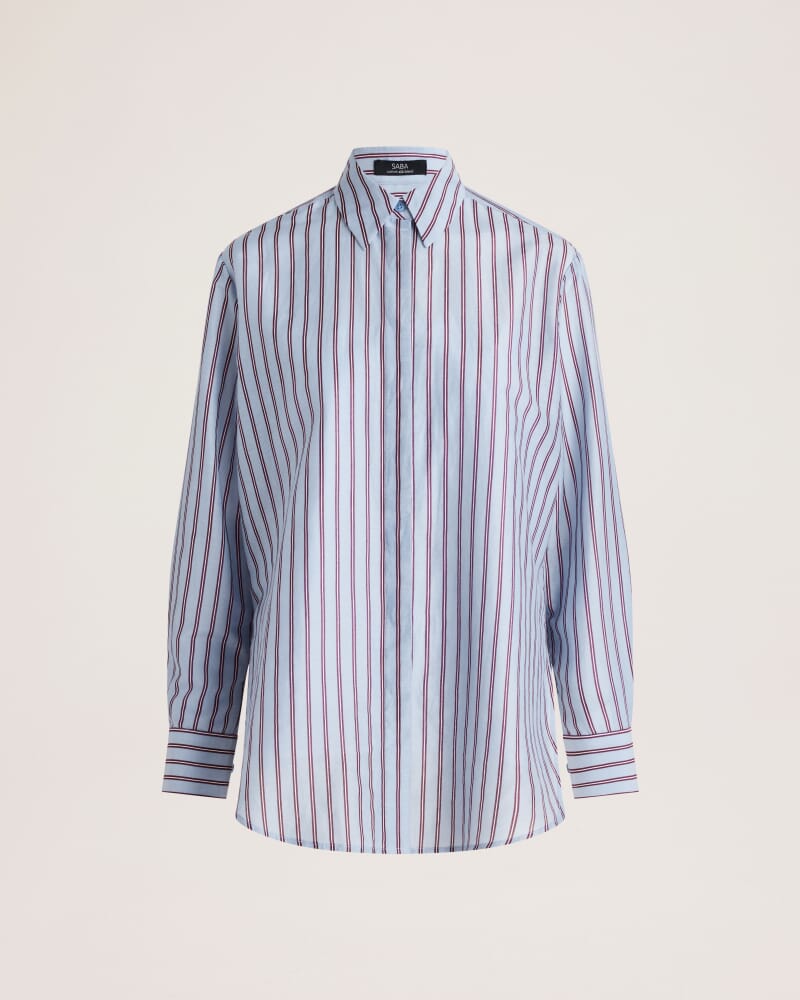 Cora Silk Cotton Boyfriend Shirt in BLUE MULTI