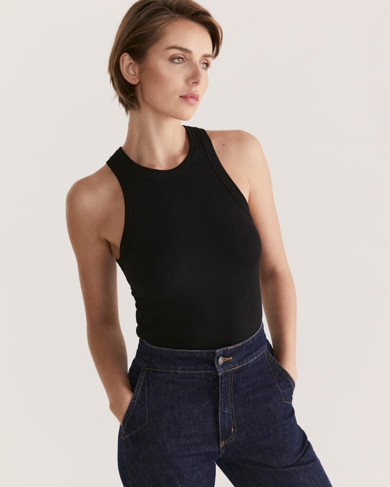 Emilie Rib Tank Top in BLACK