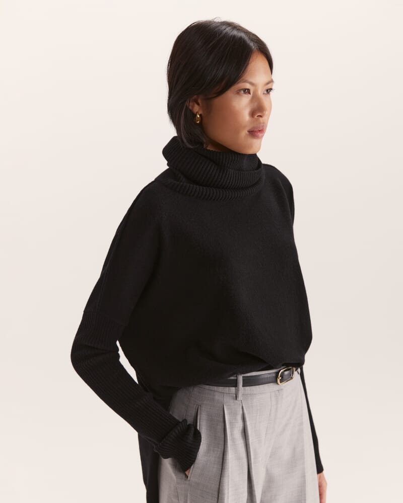 Claudia Merino Wool Roll Neck Knit in BLACK