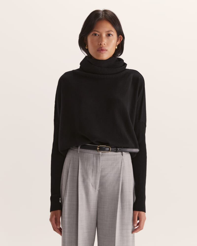 Claudia Merino Wool Roll Neck Knit in BLACK