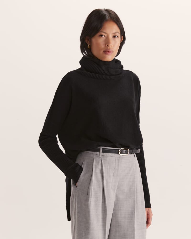 Claudia Merino Wool Roll Neck Knit in BLACK