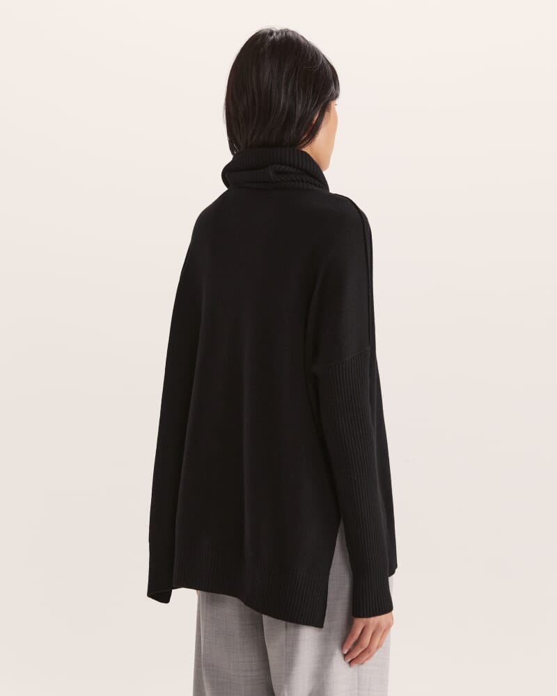 Claudia Merino Wool Roll Neck Knit in BLACK