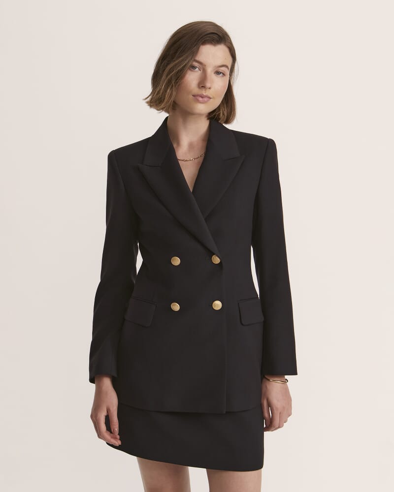 Celeste Wool Double Breasted Blazer in BLACK