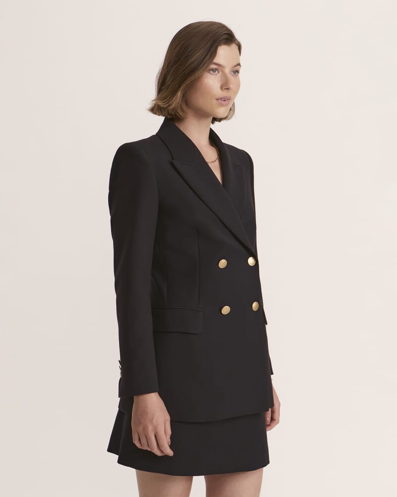 Celeste Wool Double Breasted Blazer in BLACK
