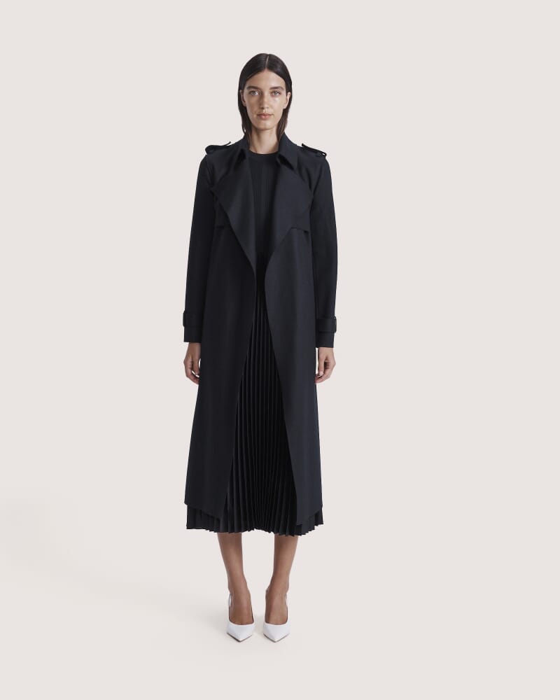 Karla Wool Longline Trench Coat in BLACK