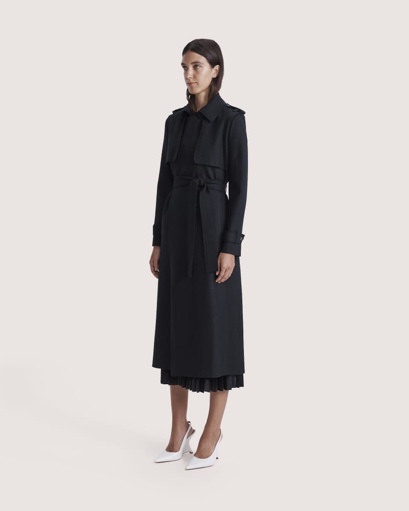 Karla Wool Longline Trench Coat in BLACK