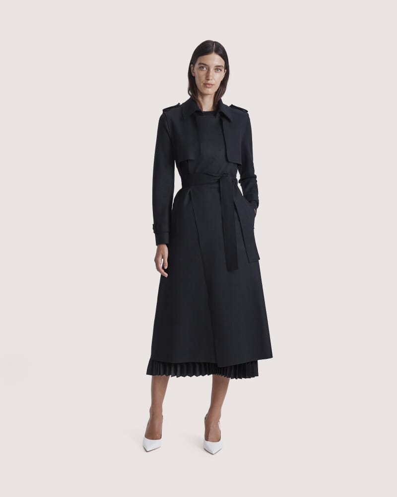 Karla Wool Longline Trench Coat in BLACK