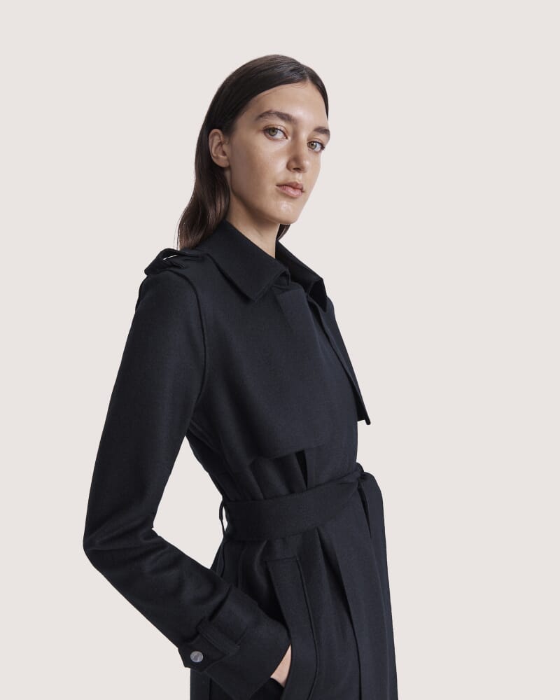 Karla Wool Longline Trench Coat in BLACK