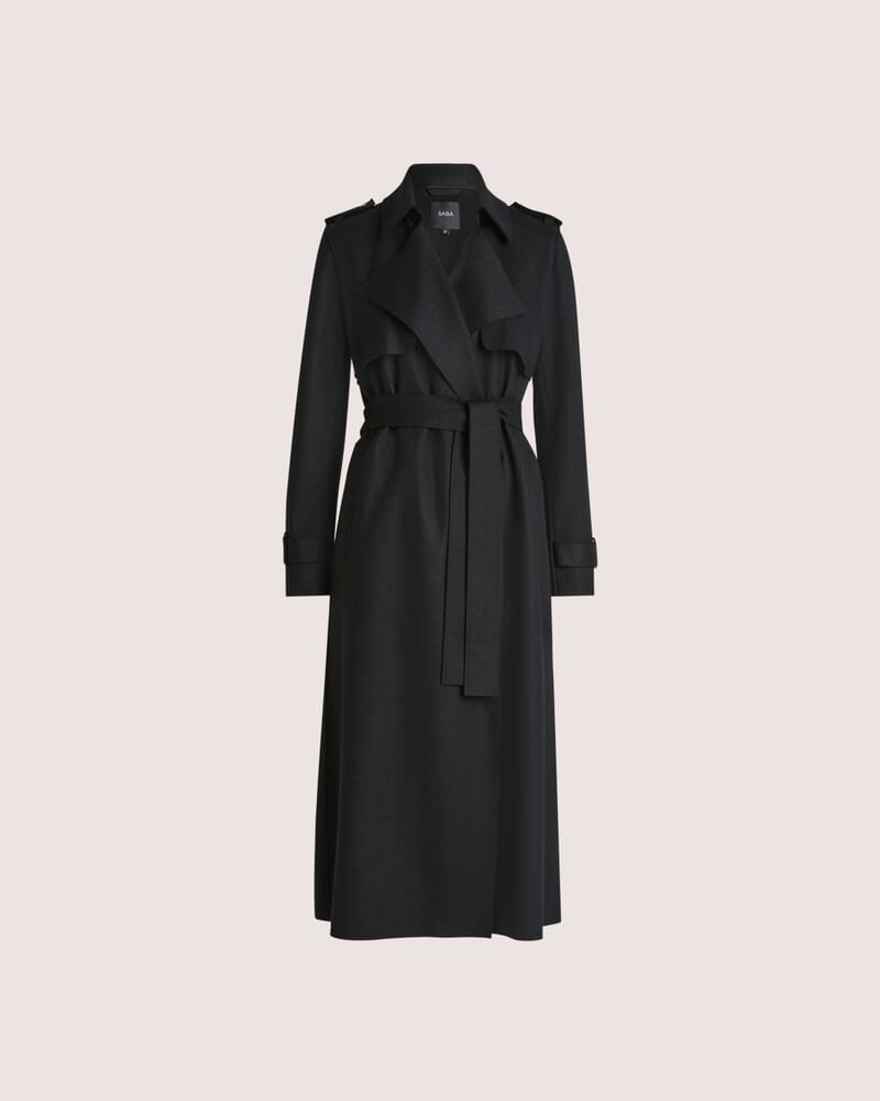 Karla Wool Longline Trench Coat in BLACK