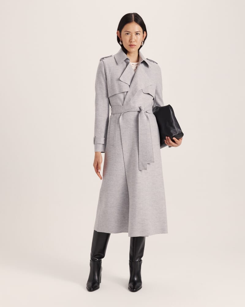 Karla Wool Longline Trench Coat in GREY MELANGE