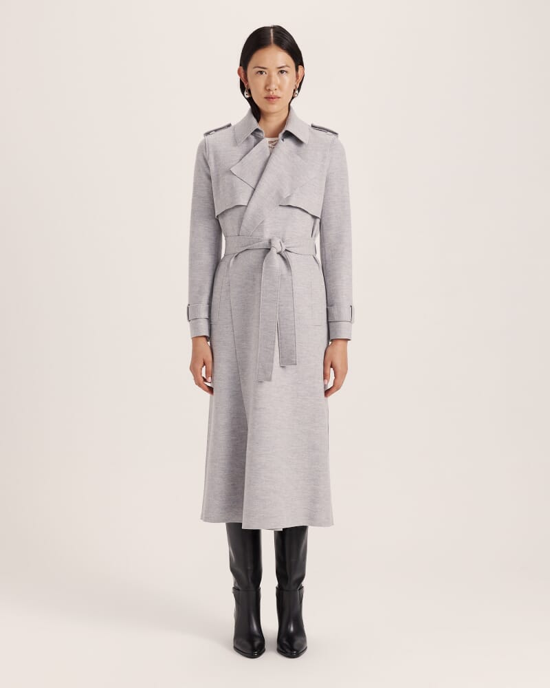 Karla Wool Longline Trench Coat in GREY MELANGE