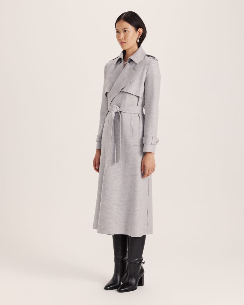 Karla Wool Longline Trench Coat in GREY MELANGE