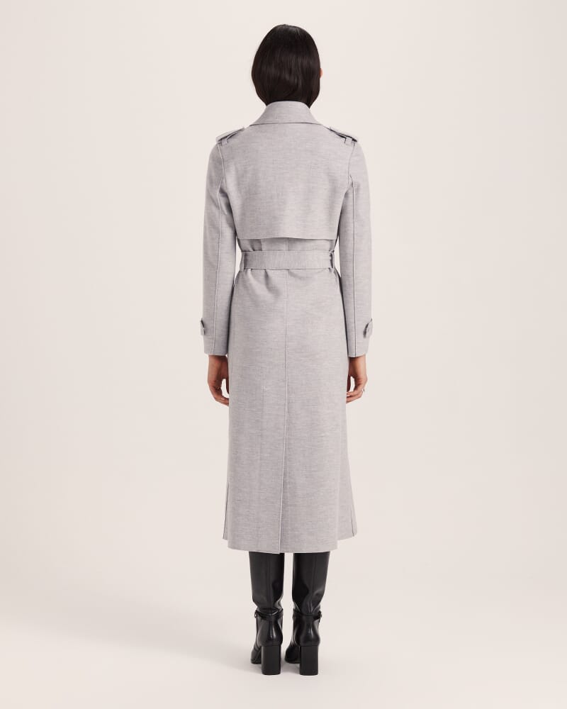 Karla Wool Longline Trench Coat in GREY MELANGE