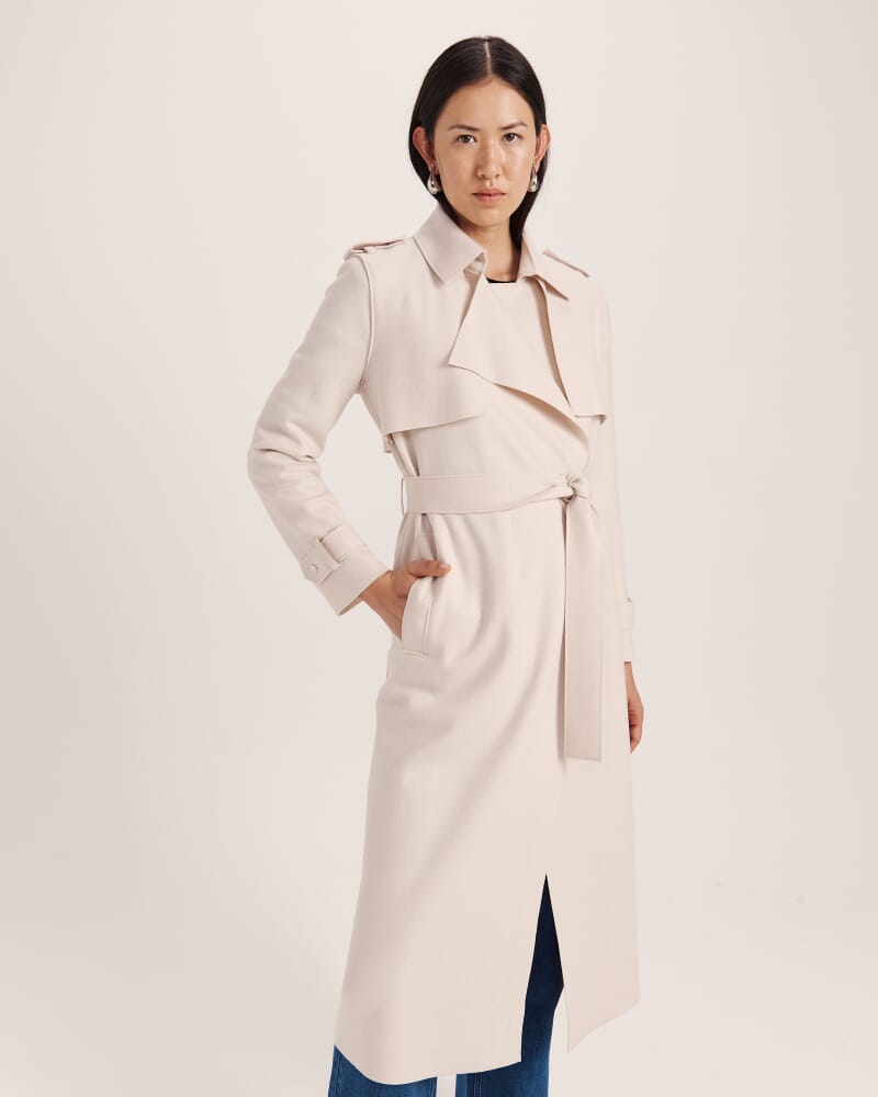 Karla Wool Longline Trench Coat in SOFT STONE