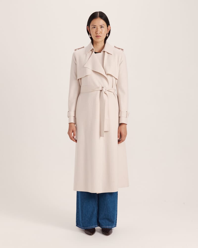 Karla Wool Longline Trench Coat in SOFT STONE