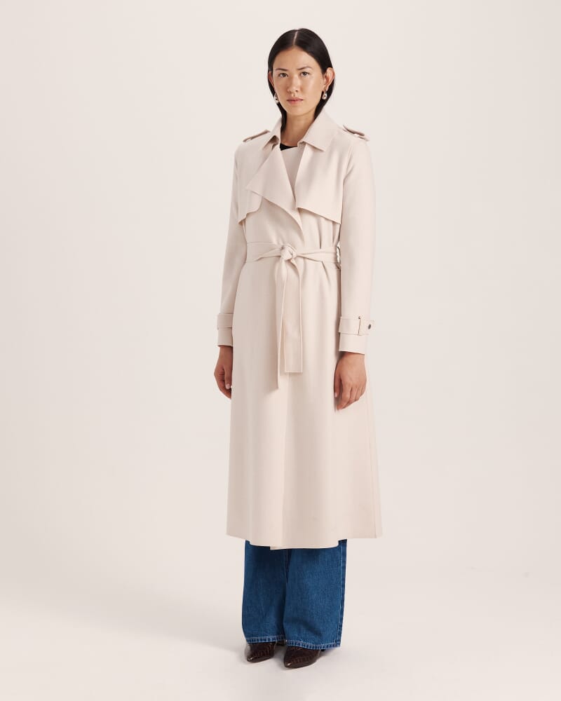Karla Wool Longline Trench Coat in SOFT STONE