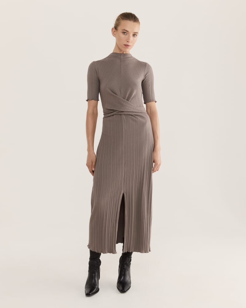 Sabine Tie Front Midi Dress in MINK