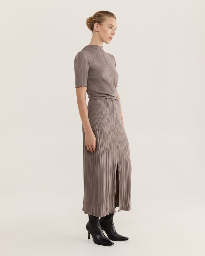 Sabine Tie Front Midi Dress in MINK
