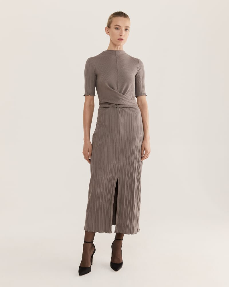 Sabine Tie Front Midi Dress in MINK