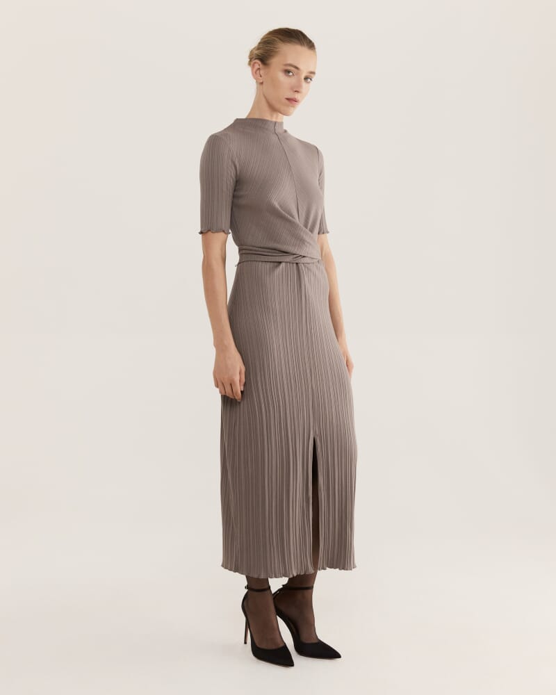 Sabine Tie Front Midi Dress in MINK