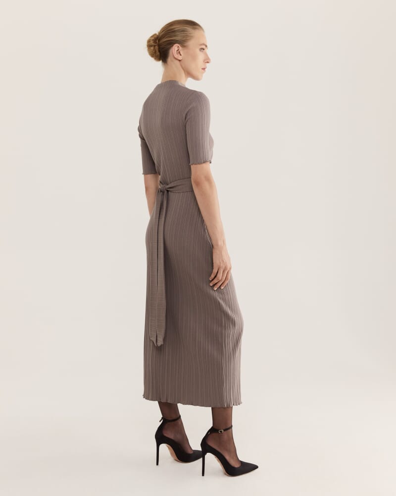 Sabine Tie Front Midi Dress in MINK
