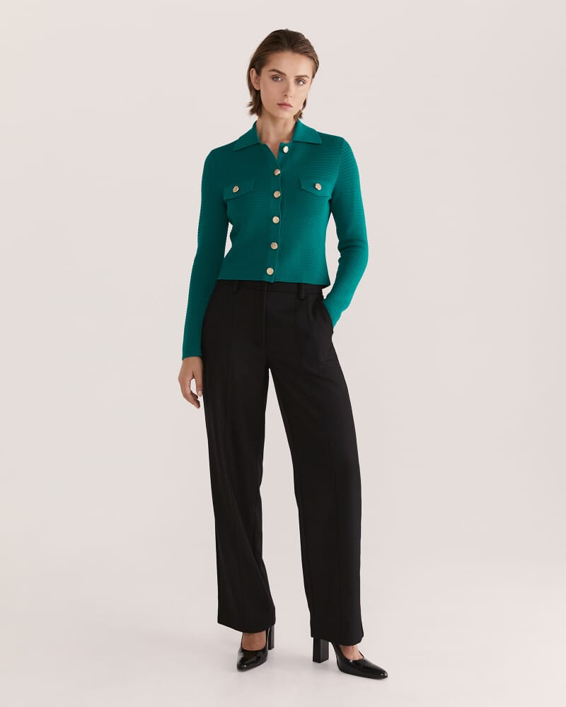Vicky Textured Knit Cardigan in DARK JADE