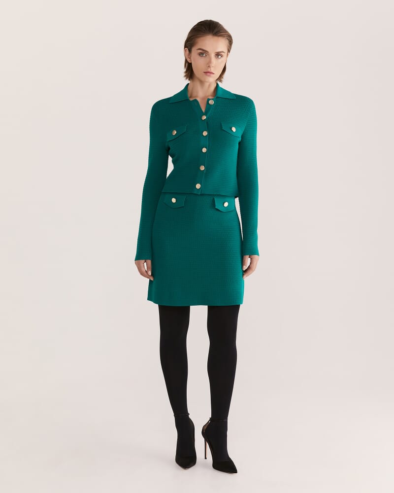 Vicky Textured Knit Cardigan in DARK JADE