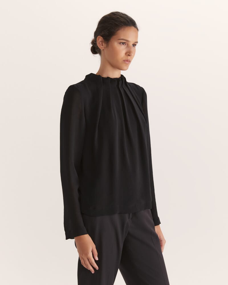 Willa High Neck Long Sleeve Top in BLACK