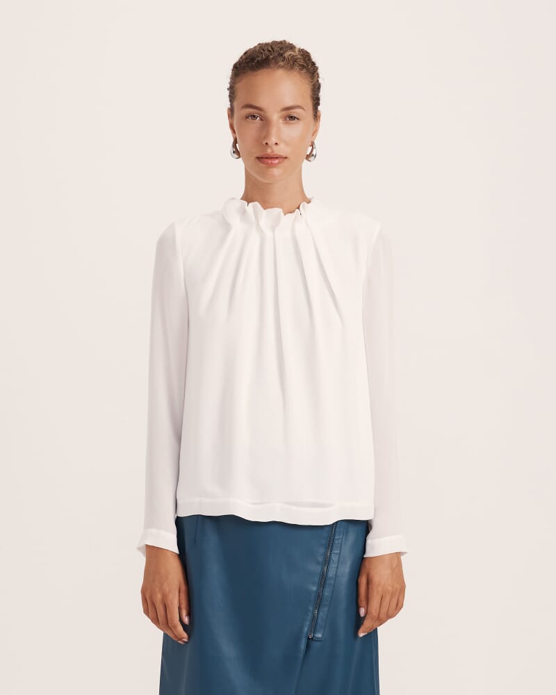 Willa High Neck Long Sleeve Top in OFF WHITE