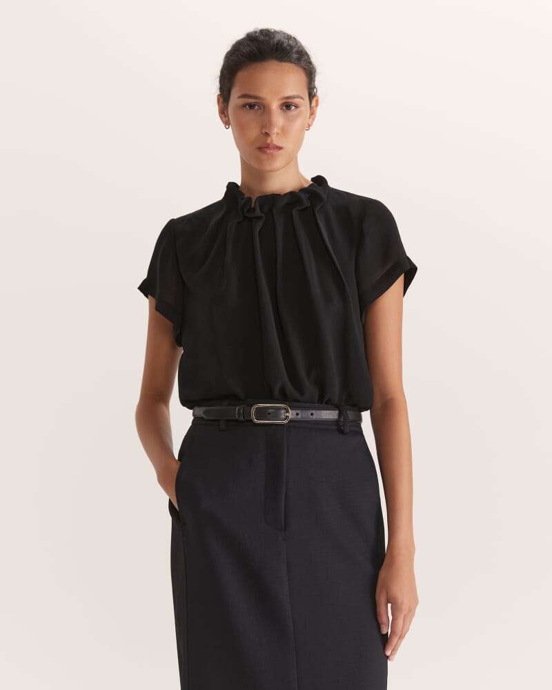 Willa High Neck Short Sleeve Top in BLACK
