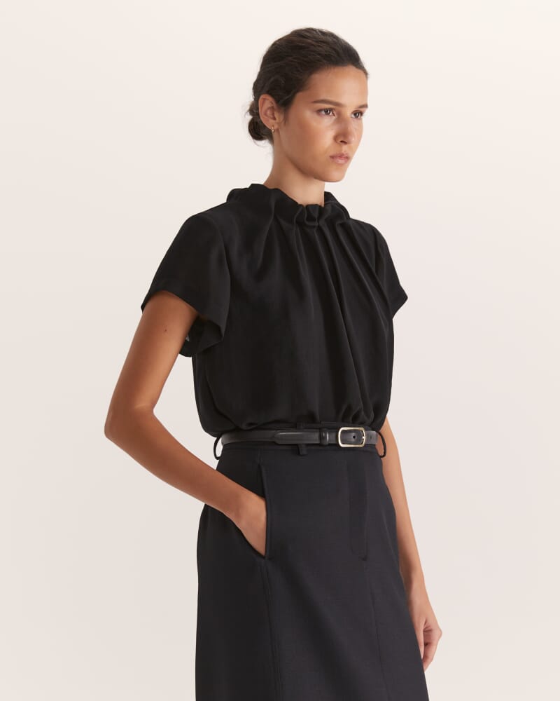 Willa High Neck Short Sleeve Top in BLACK