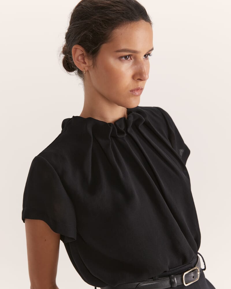 Willa High Neck Short Sleeve Top in BLACK