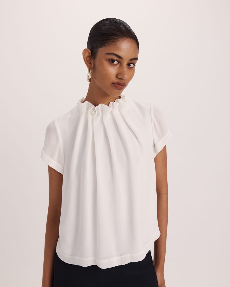 Willa High Neck Short Sleeve Top in OFF WHITE