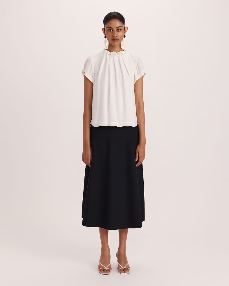 Willa High Neck Short Sleeve Top in OFF WHITE