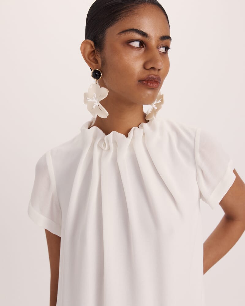 Willa High Neck Short Sleeve Top in OFF WHITE