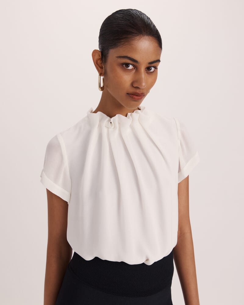 Willa High Neck Short Sleeve Top in OFF WHITE