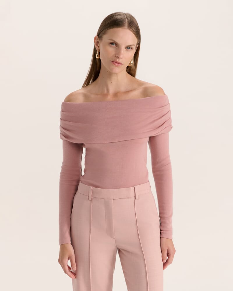Coco Off Shoulder Long Sleeve Wool Top in PINK SALT