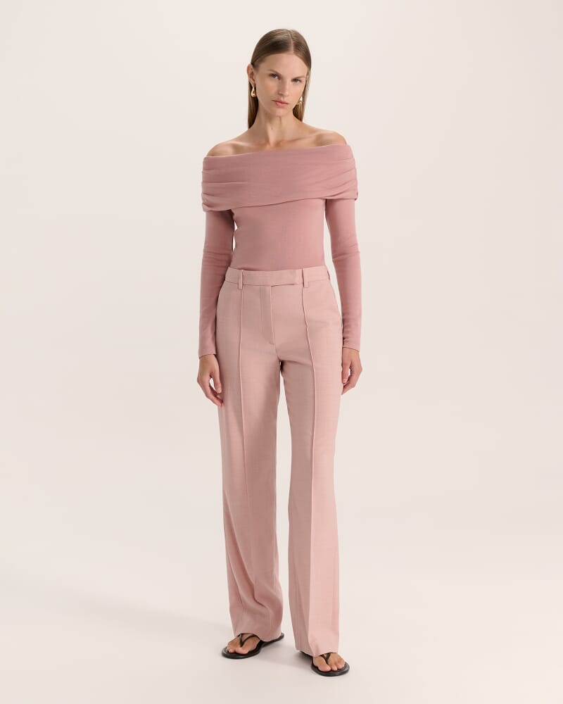 Coco Off Shoulder Long Sleeve Wool Top in PINK SALT