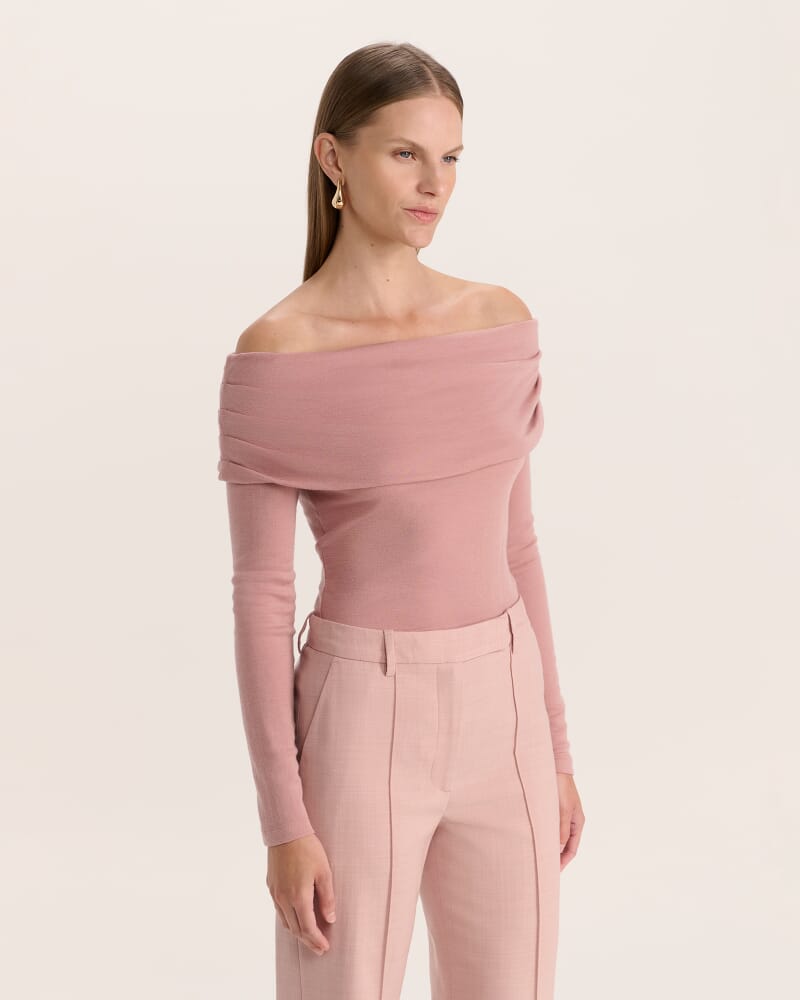 Coco Off Shoulder Long Sleeve Wool Top in PINK SALT