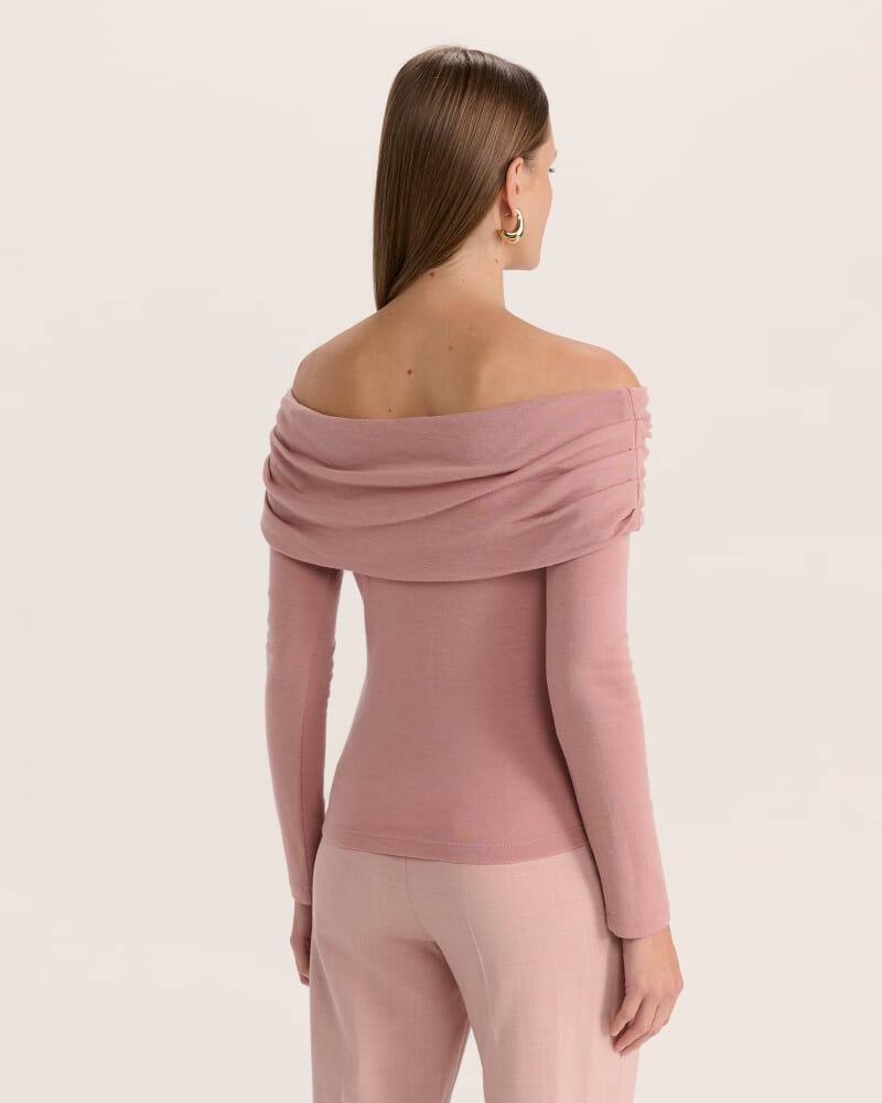 Coco Off Shoulder Long Sleeve Wool Top in PINK SALT