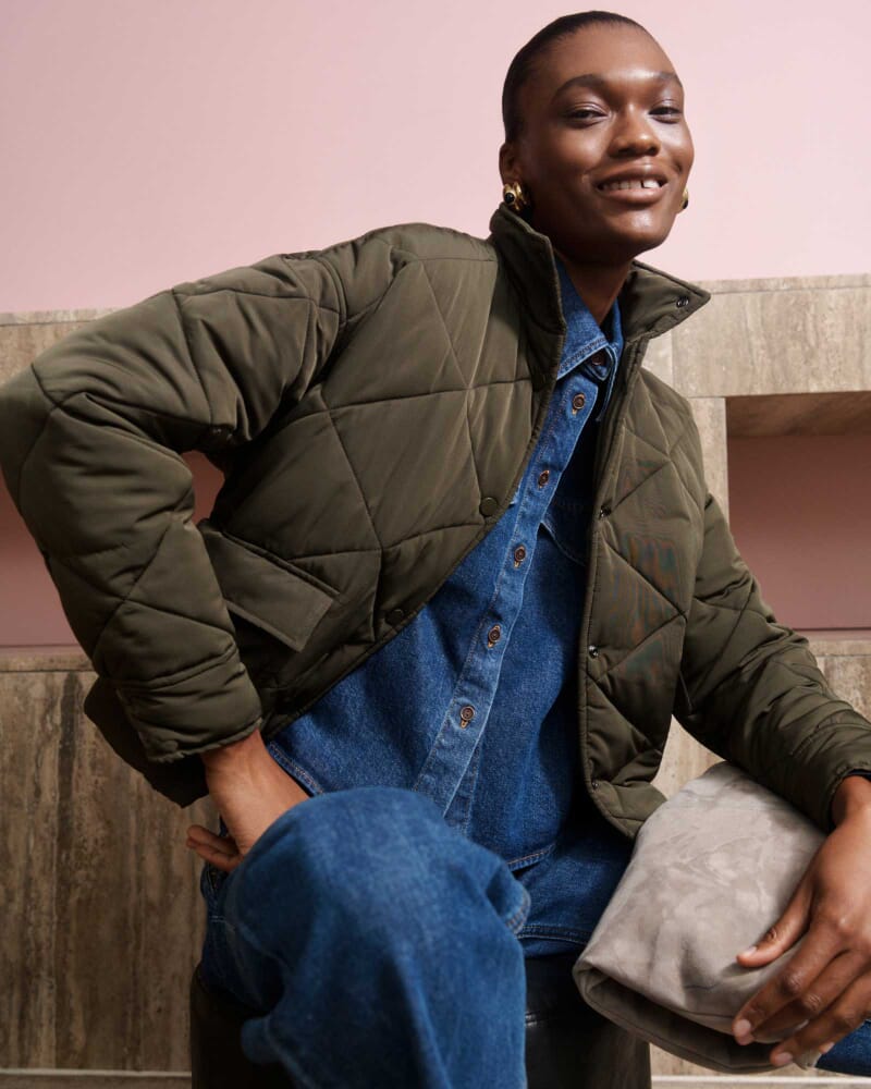 Audra Quilted Jacket in DARK KHAKI