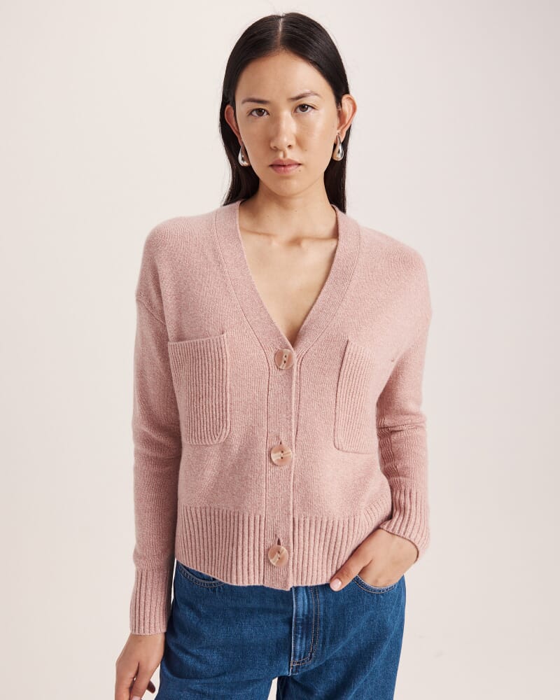 Nora Wool Cashmere Cardi in PINK MELANGE