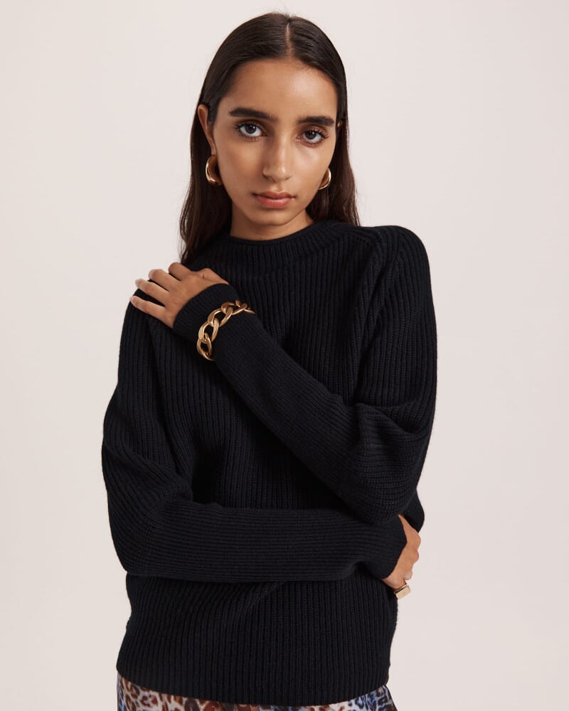 Nora Wool Batwing Sweater in BLACK