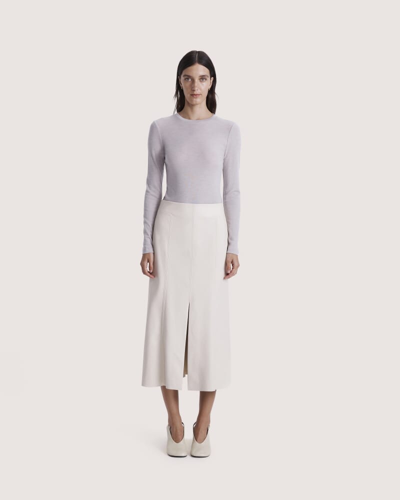 Viv Faux Leather Panel Midi Skirt in VANILLA