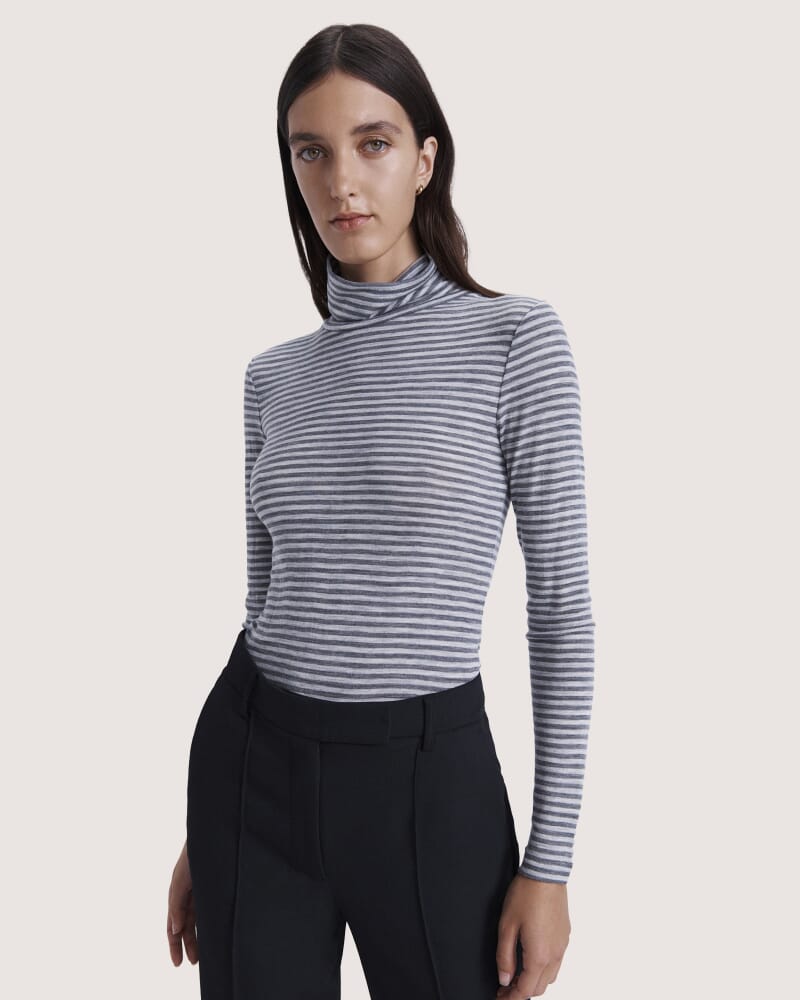 Coco Wool Striped Long Sleeve Top in GREY/CHARCOAL